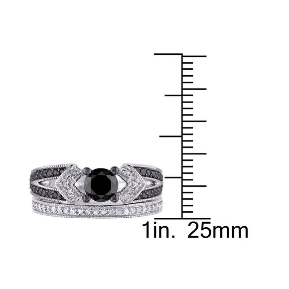 1.12 Carat (ctw) Black Diamond Engagement Ring and Wedding Band Set Sterling - Picture 4 of 5